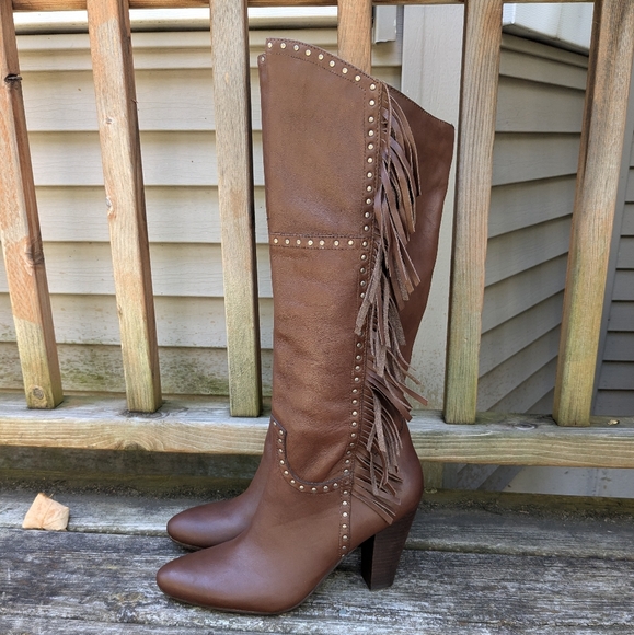 Nicole Ageless Over The Knee Leather Fringe Pointed Toe Boots Size 8.5 - Picture 2 of 12